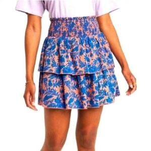 Universal Thread Tiered Pull On Skirt Women's  Blue Floral Short Ruffle Size L